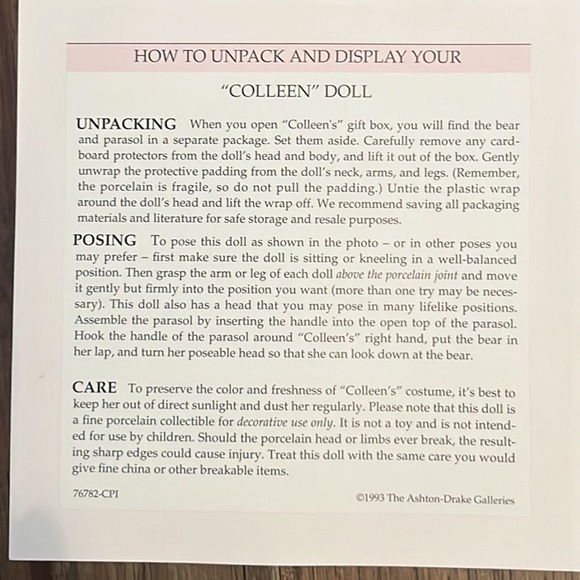 The Ashton-Drake Galleries Victorian Lace Collection Doll “Colleen” - Picture 10 of 14